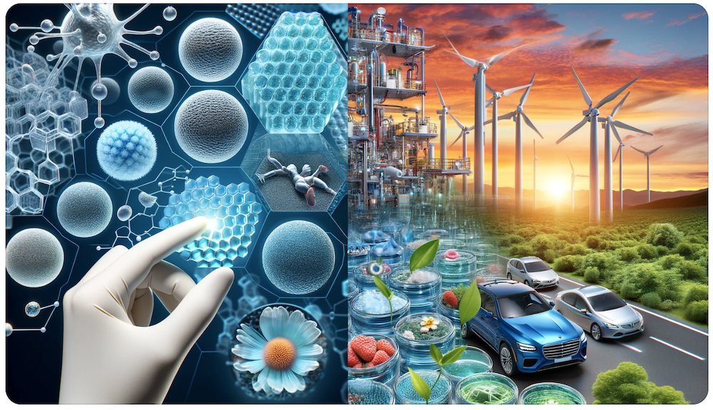 Image showcasing the impact of advanced materials in both medical and environmental applications.