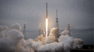 rocket launching into space.